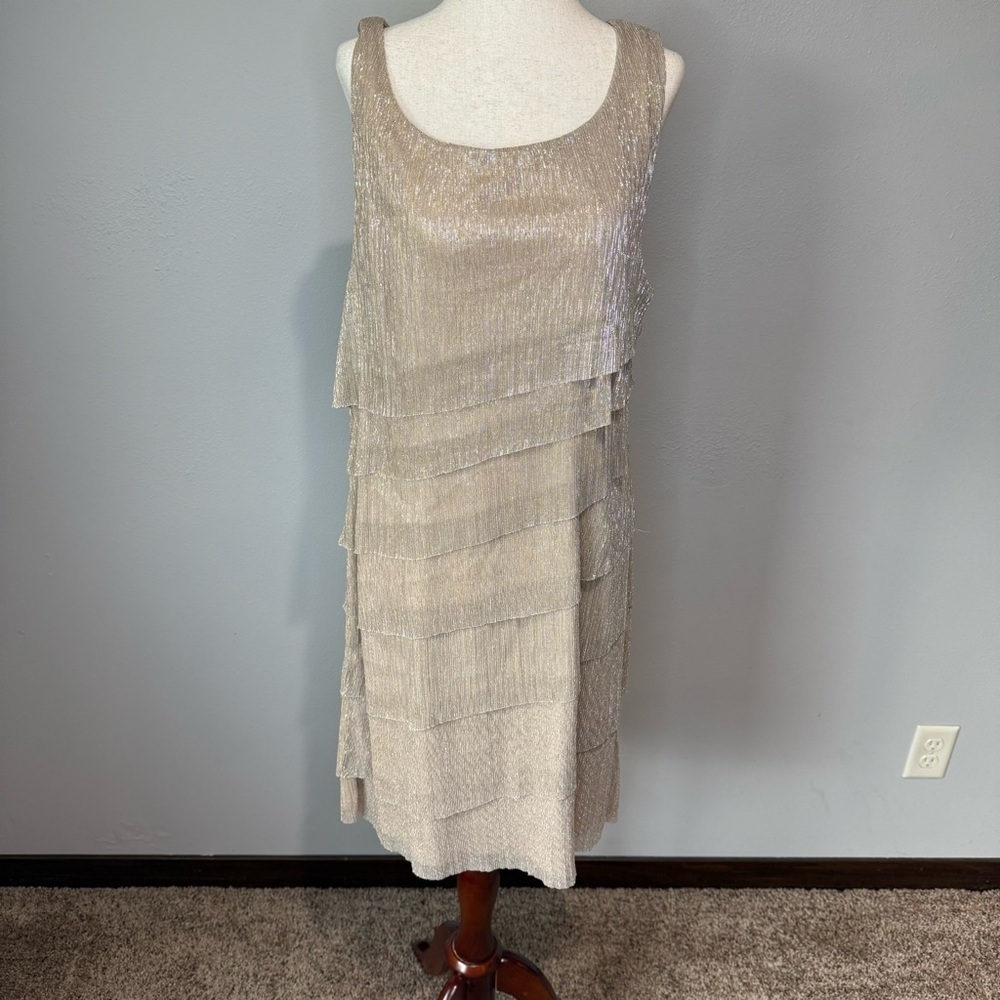 Connected Apparel Gold and Silver Tiered Sheath Midi Dress